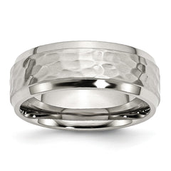 Sophia Jewelers Stainless Steel Wedding Band with Engravable Hammered Polished Finish - 8