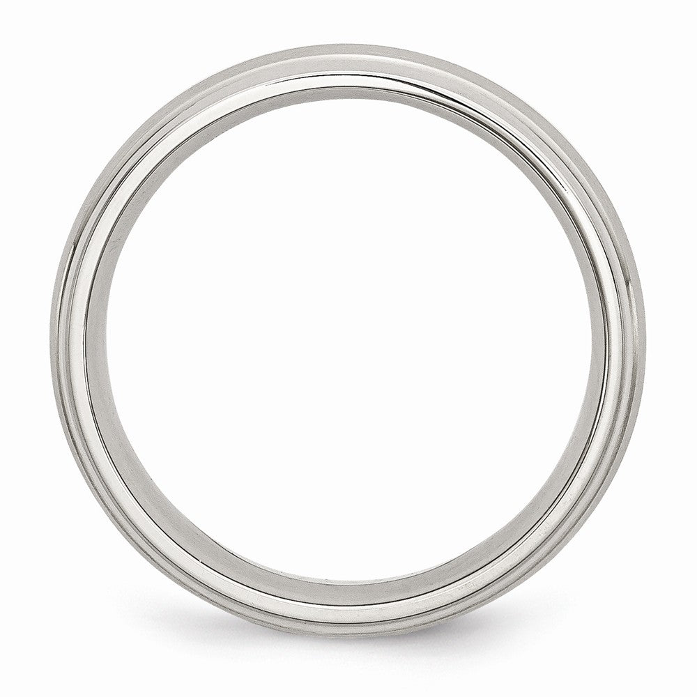 Stainless Steel Wedding Band with Sterling Silver Inlay and Ridged Edge Secondary image