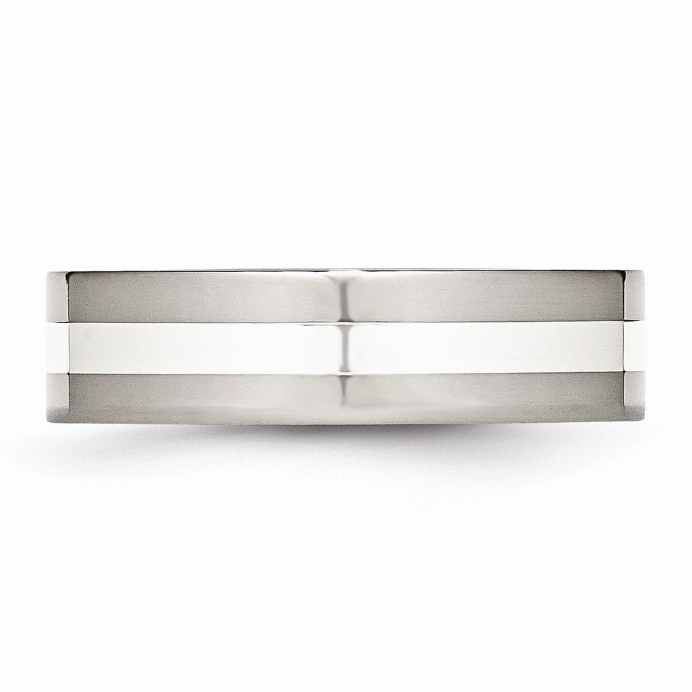 Inlay Wedding Band in Stainless Steel & Sterling Silver, 6mm