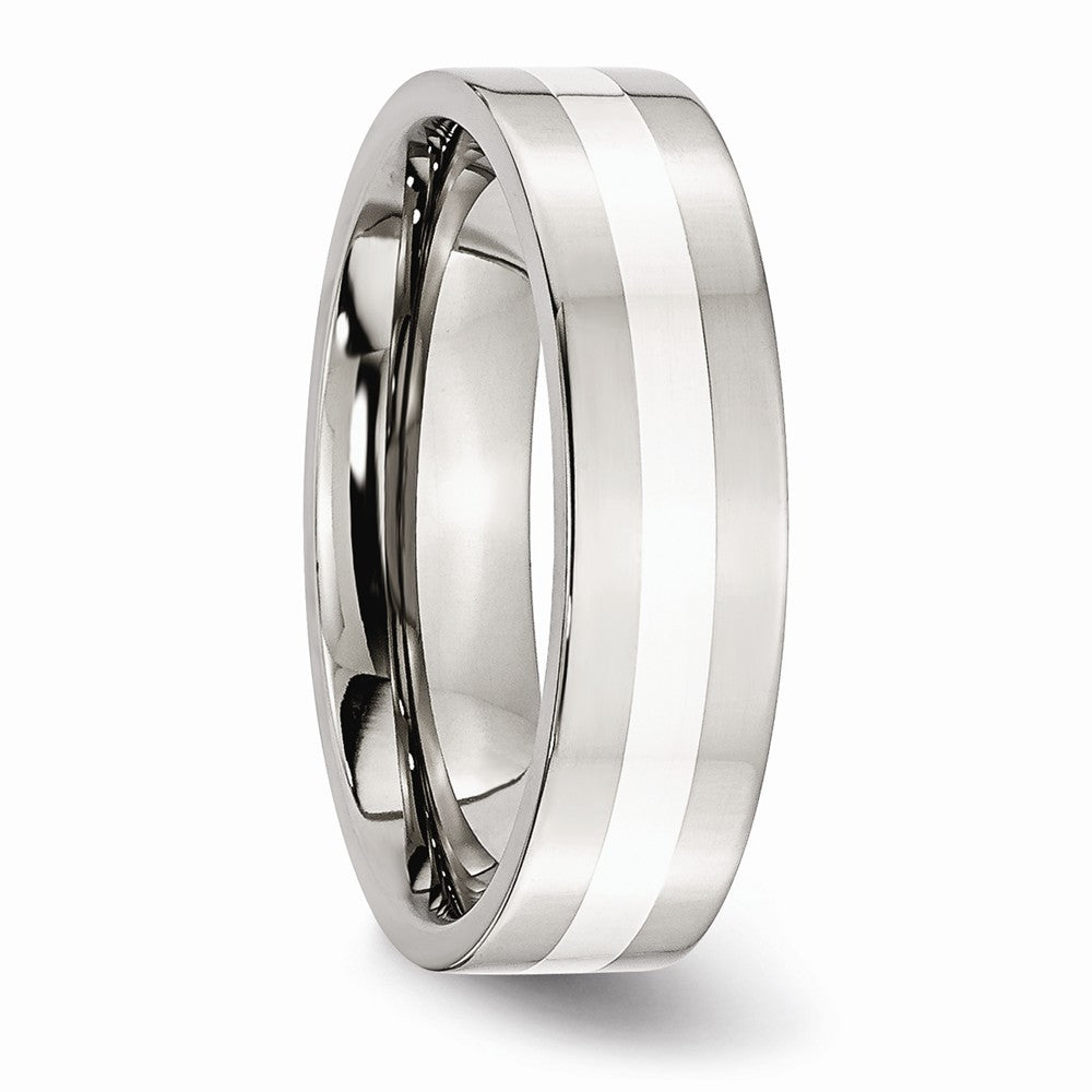 Inlay Wedding Band in Stainless Steel & Sterling Silver, 6mm
