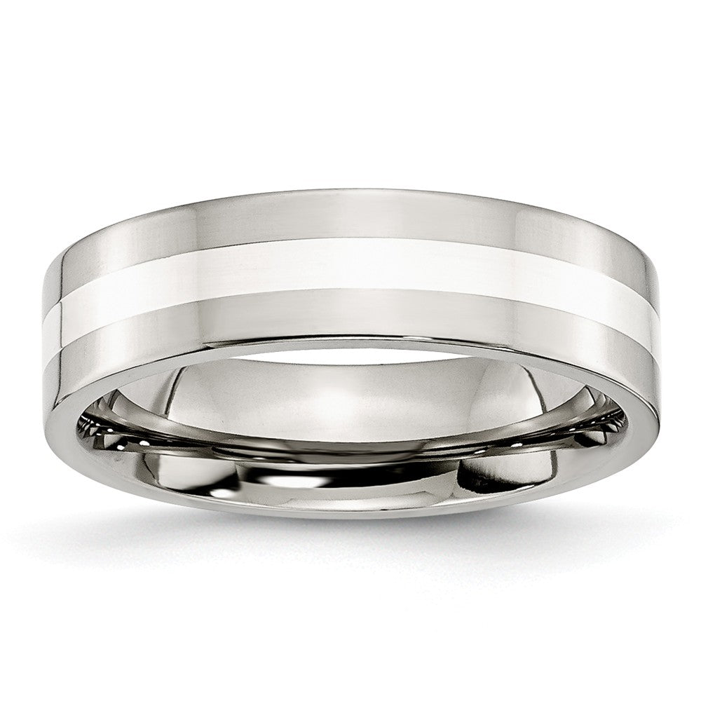 Inlay Wedding Band in Stainless Steel & Sterling Silver, 6mm