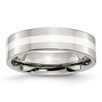 Inlay Wedding Band in Stainless Steel & Sterling Silver, 6mm
