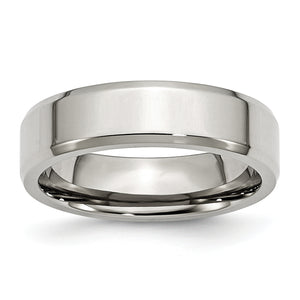Beveled Edge Comfort-Fit Wedding Band in Stainless Steel, 6mm, Size 6–13 - Sophia Jewelers