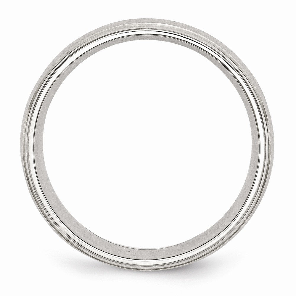 Stainless Steel Silver Inlay Wedding Band with Ridged Edge Engravable