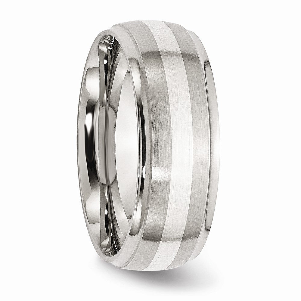 Inlay Wedding Band in Stainless Steel & Sterling Silver, 8mm