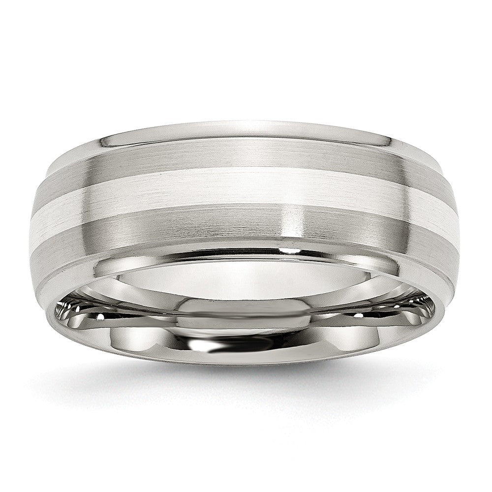 Inlay Wedding Band in Stainless Steel & Sterling Silver, 8mm