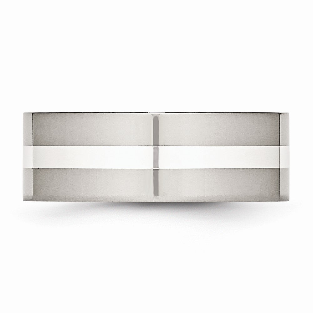 Sophia Jewelers Polished Stainless Steel Wedding Band with Sterling Silver Inlay