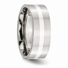 Sophia Jewelers Polished Stainless Steel Wedding Band with Sterling Silver Inlay