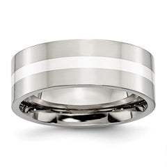 Sophia Jewelers Polished Stainless Steel Wedding Band with Sterling Silver Inlay