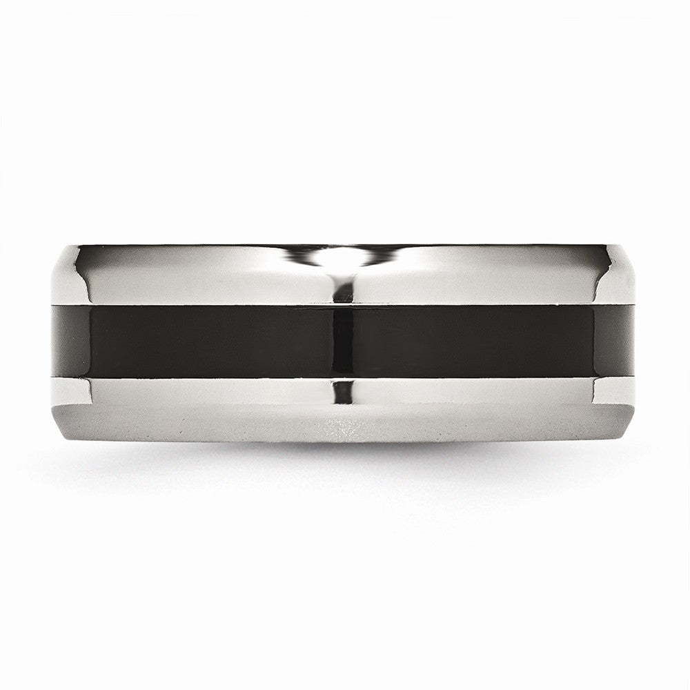 Sophia Jewelers Stainless Steel Black Enamel Wedding Band with Polished Beveled Edge