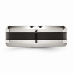 Sophia Jewelers Stainless Steel Black Enamel Wedding Band with Polished Beveled Edge