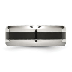 Stainless Steel Polished Black Enamel 8mm Beveled Edge Band