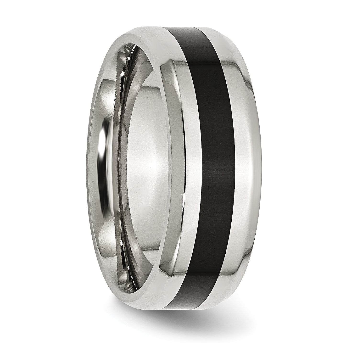 Stainless Steel Polished Black Enamel 8mm Beveled Edge Band