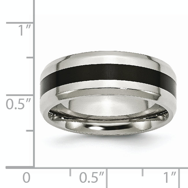 Stainless Steel Polished Black Enamel 8mm Beveled Edge Band