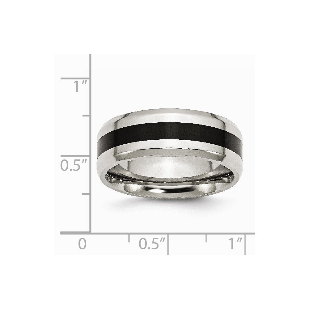Stainless Steel Black Enamel 8mm Polished Beveled Edge Band