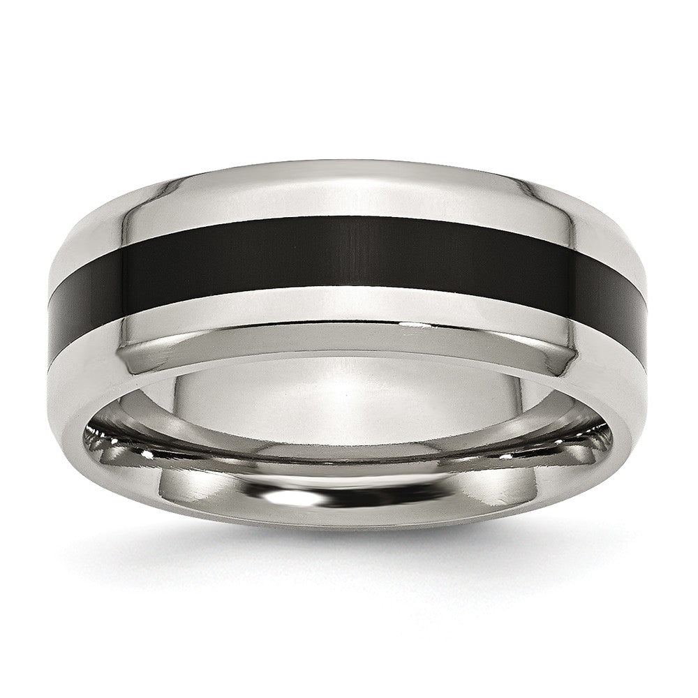 Sophia Jewelers Stainless Steel Black Enamel Wedding Band with Polished Beveled Edge