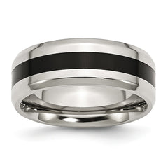 Sophia Jewelers Stainless Steel Black Enamel Wedding Band with Polished Beveled Edge