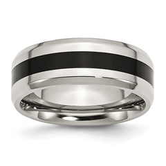 Stainless Steel Polished Black Enamel 8mm Beveled Edge Band