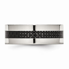 Stainless Steel Wedding Band with Black Carbon Fiber Inlay