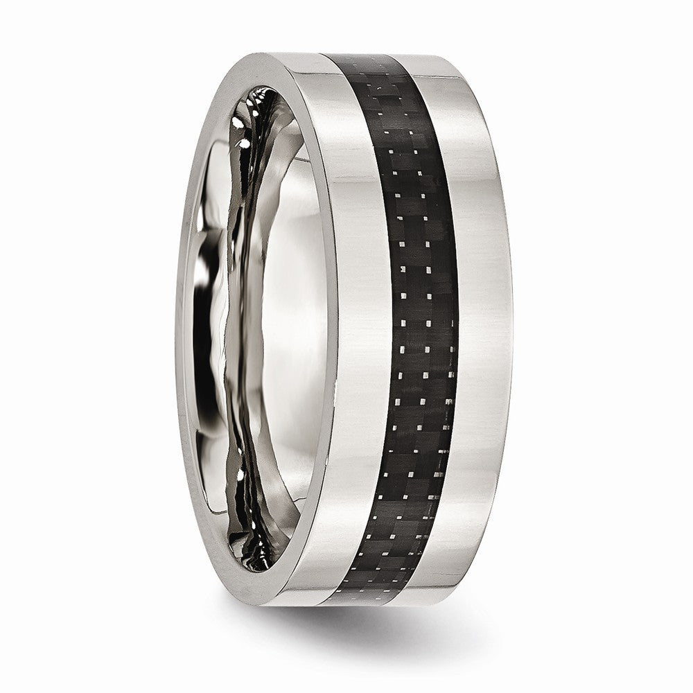 Carbon Fiber Inlay Wedding Band in Stainless Steel, 8mm