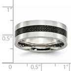 Stainless Steel Polished with Black Carbon Fiber Inlay 8mm Flat Band