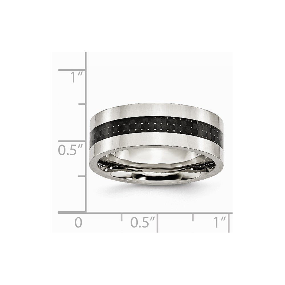 Stainless Steel Black Carbon Fiber Inlay Flat 8mm Polished Band