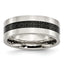 Stainless Steel Polished with Black Carbon Fiber Inlay 8mm Flat Band