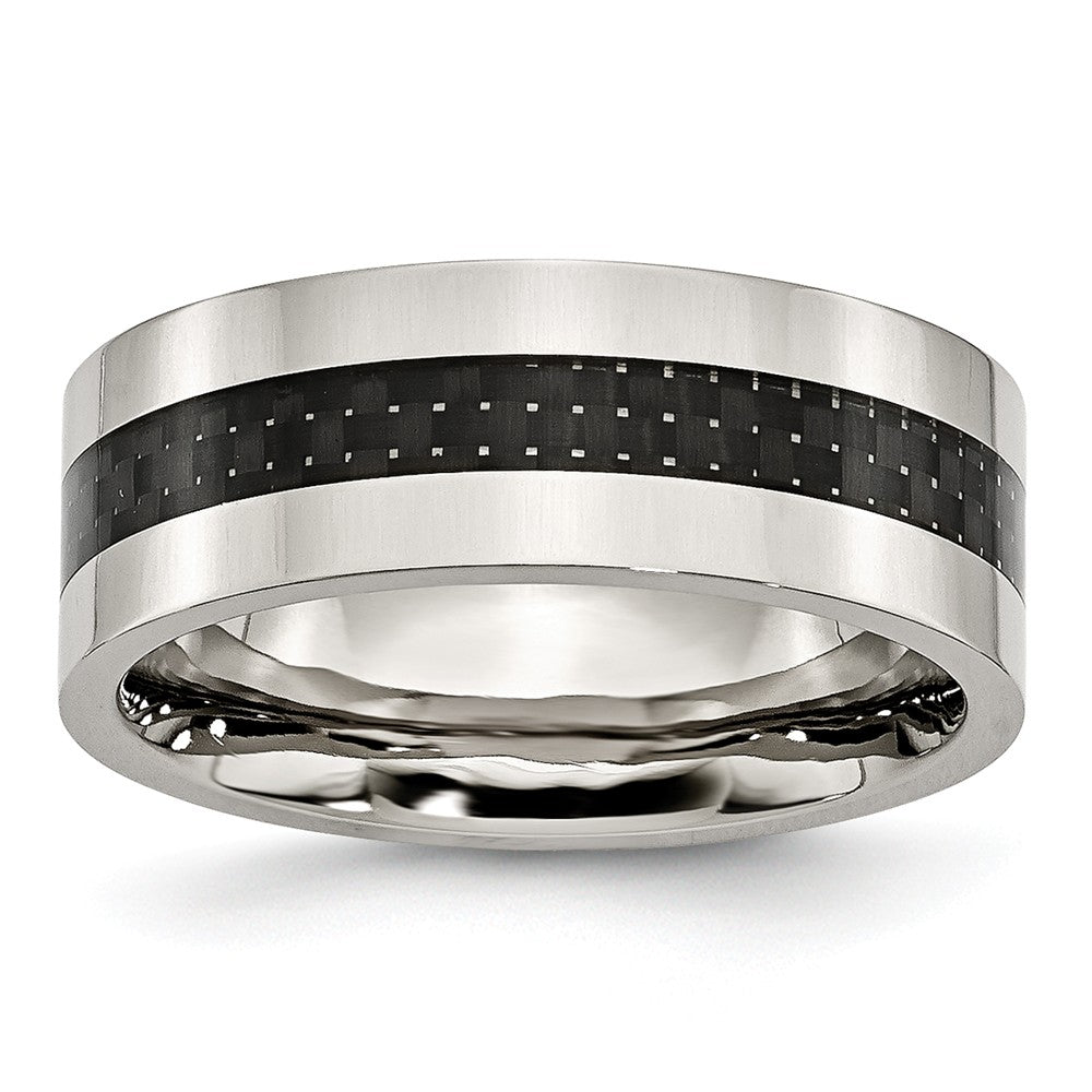 Carbon Fiber Inlay Wedding Band in Stainless Steel, 8mm Main image