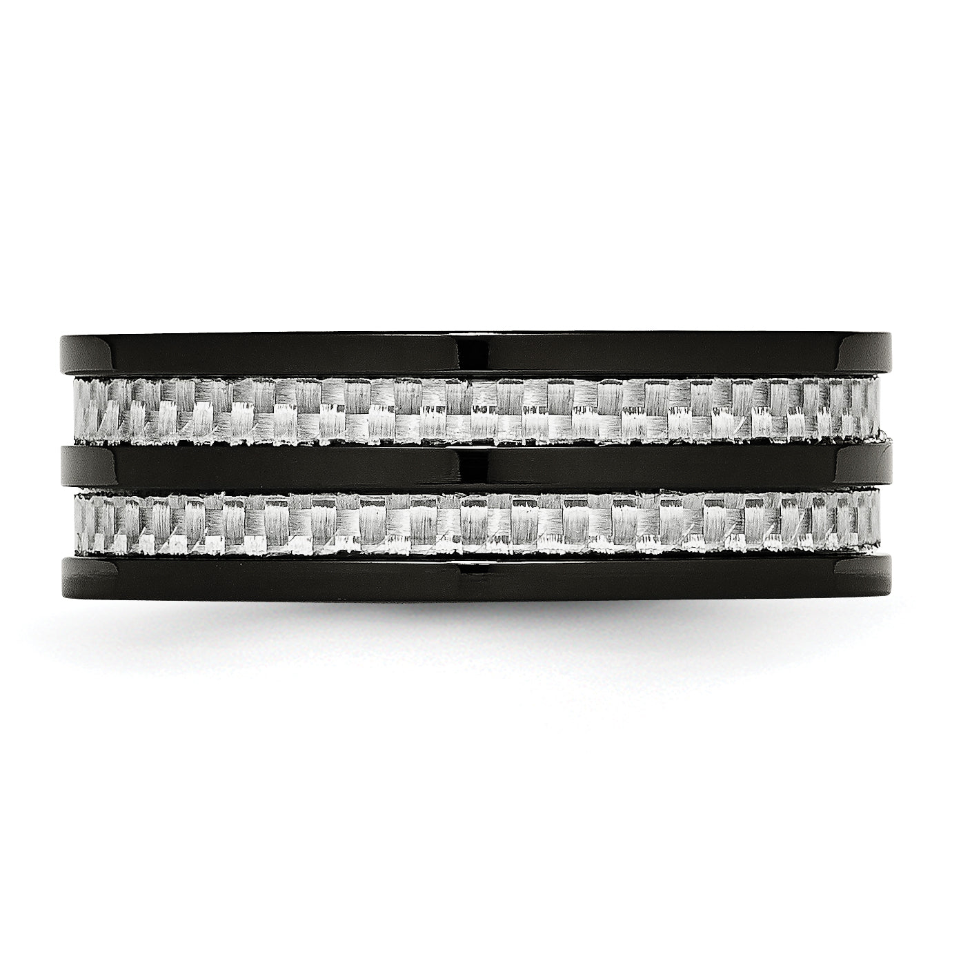 Stainless Steel Polished Black IP-plated with Grey Carbon Fiber Inlay 8mm Band