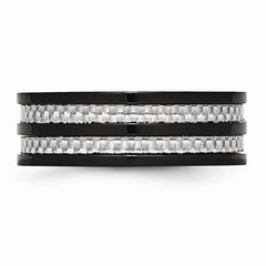 Stainless Steel Polished 8mm Black IP-plated Grey Carbon Fiber Inlay Band