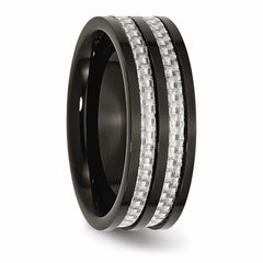 Sophia Jewelers Stainless Steel Wedding Band with Black Carbon Fiber Inlay Engravable - 8