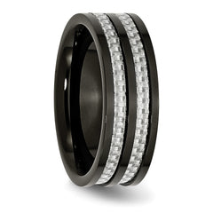 Stainless Steel Polished Black IP-plated with Grey Carbon Fiber Inlay 8mm Band