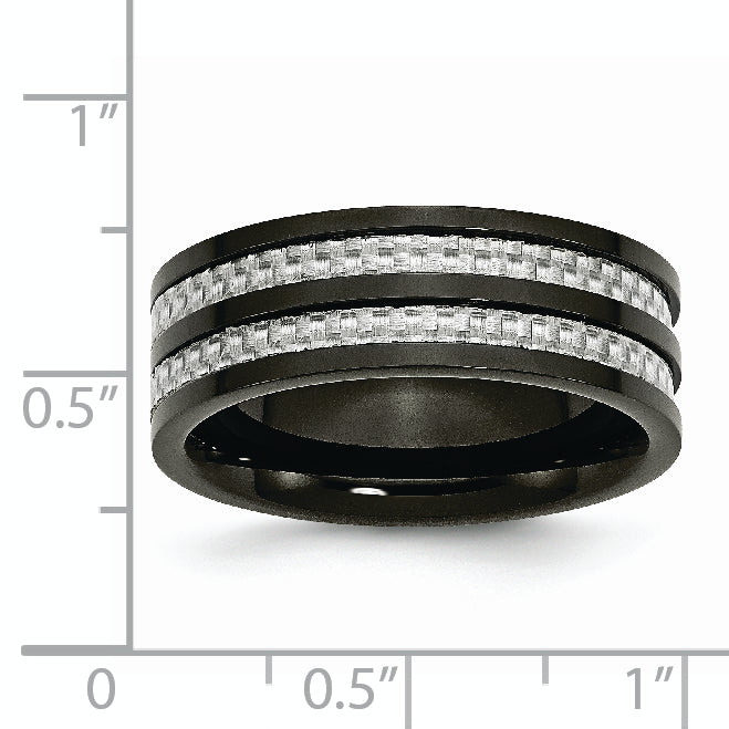 Stainless Steel Polished Black IP-plated with Grey Carbon Fiber Inlay 8mm Band