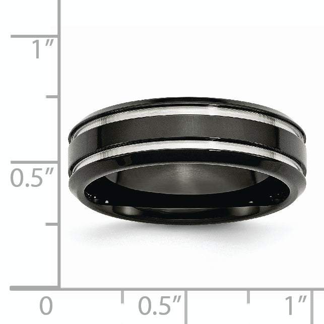Stainless Steel Polished Black IP-plated 7mm Grooved Band