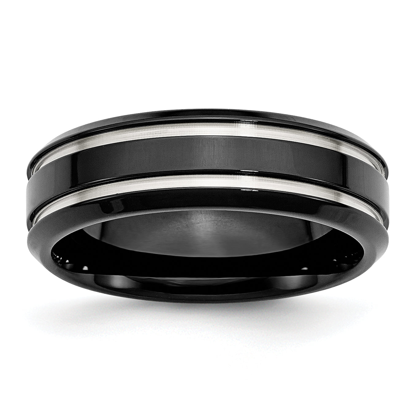 Stainless Steel Polished Black IP-plated 7mm Grooved Band Main image