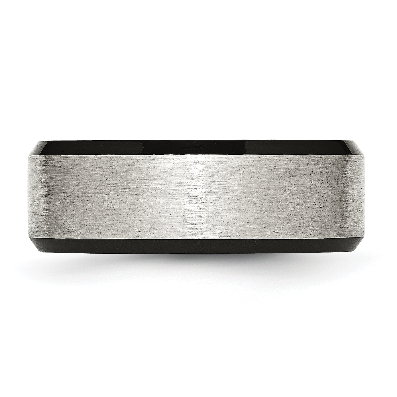 Stainless Steel Polished Black IP-plated with Brushed Center 8mm Beveled Edge Band