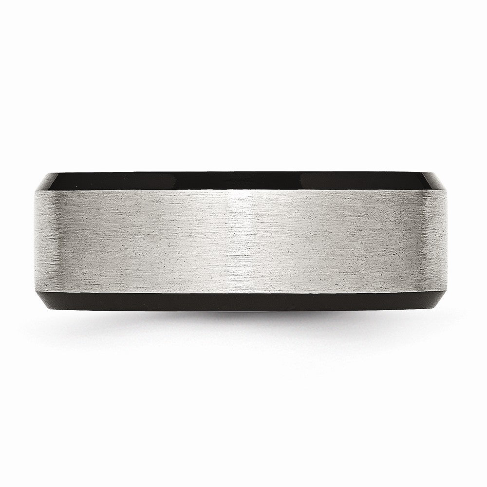 Stainless Steel Beveled Edge Black IP-plated 8mm Brushed Band