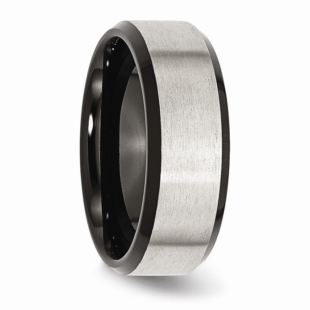 Sophia Jewelers Stainless Steel Wedding Band with Black IP Beveled Edge