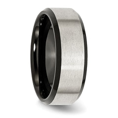 Stainless Steel Polished Black IP-plated with Brushed Center 8mm Beveled Edge Band