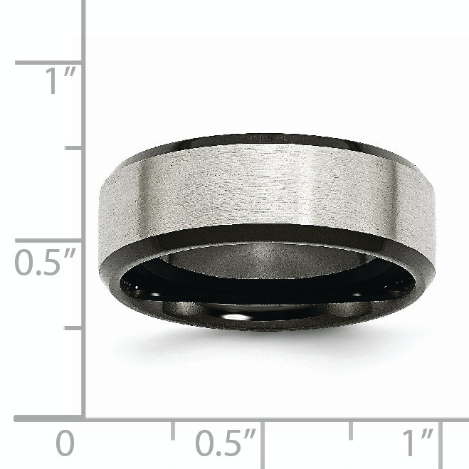 Stainless Steel Polished Black IP-plated with Brushed Center 8mm Beveled Edge Band
