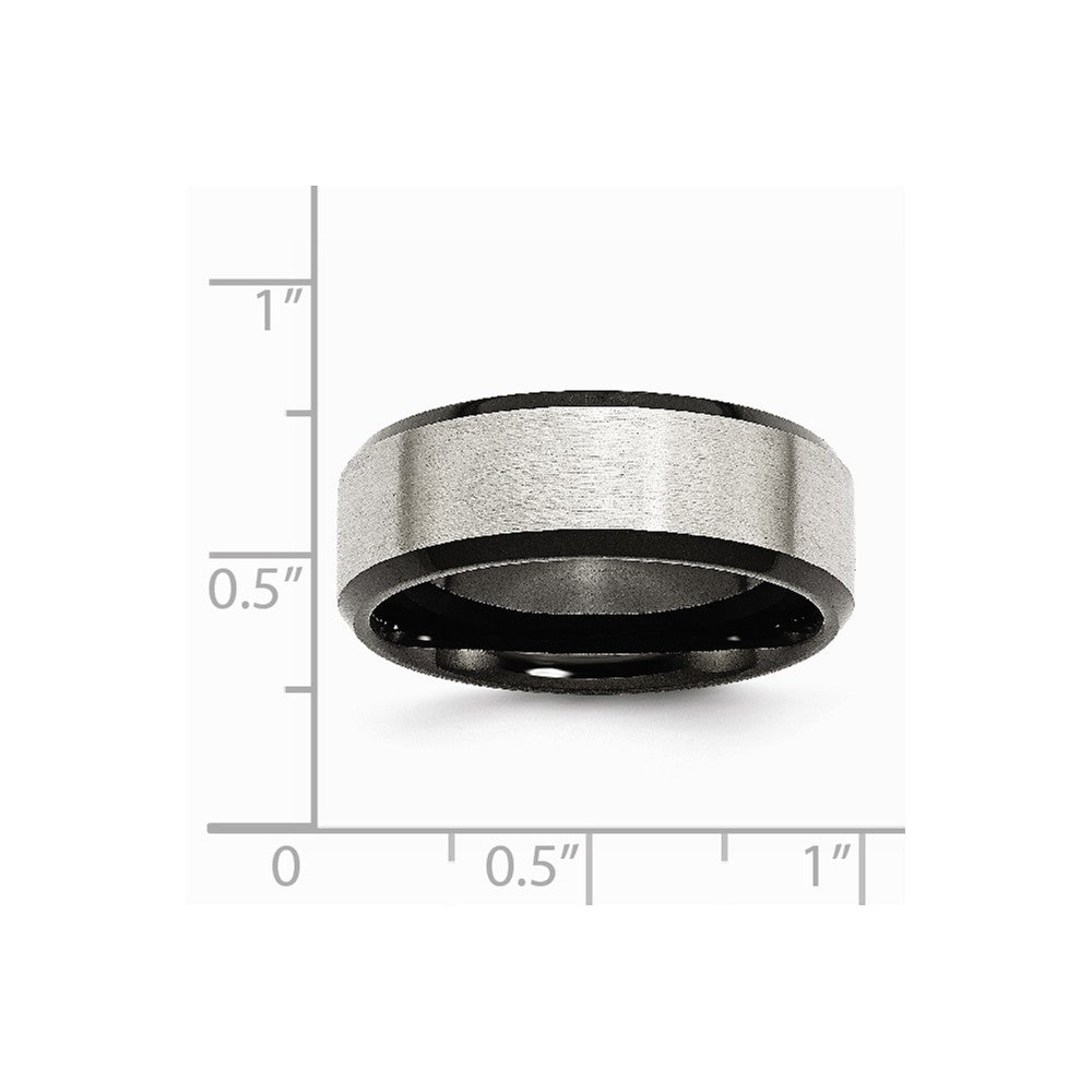 Stainless Steel Beveled Edge Black IP-plated 8mm Brushed Band
