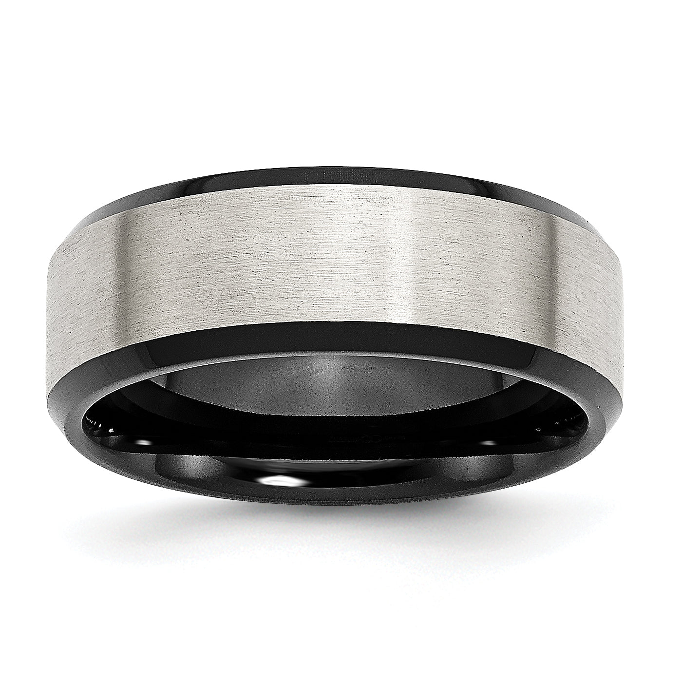 Stainless Steel Polished Black IP-plated with Brushed Center 8mm Beveled Edge Band Main image