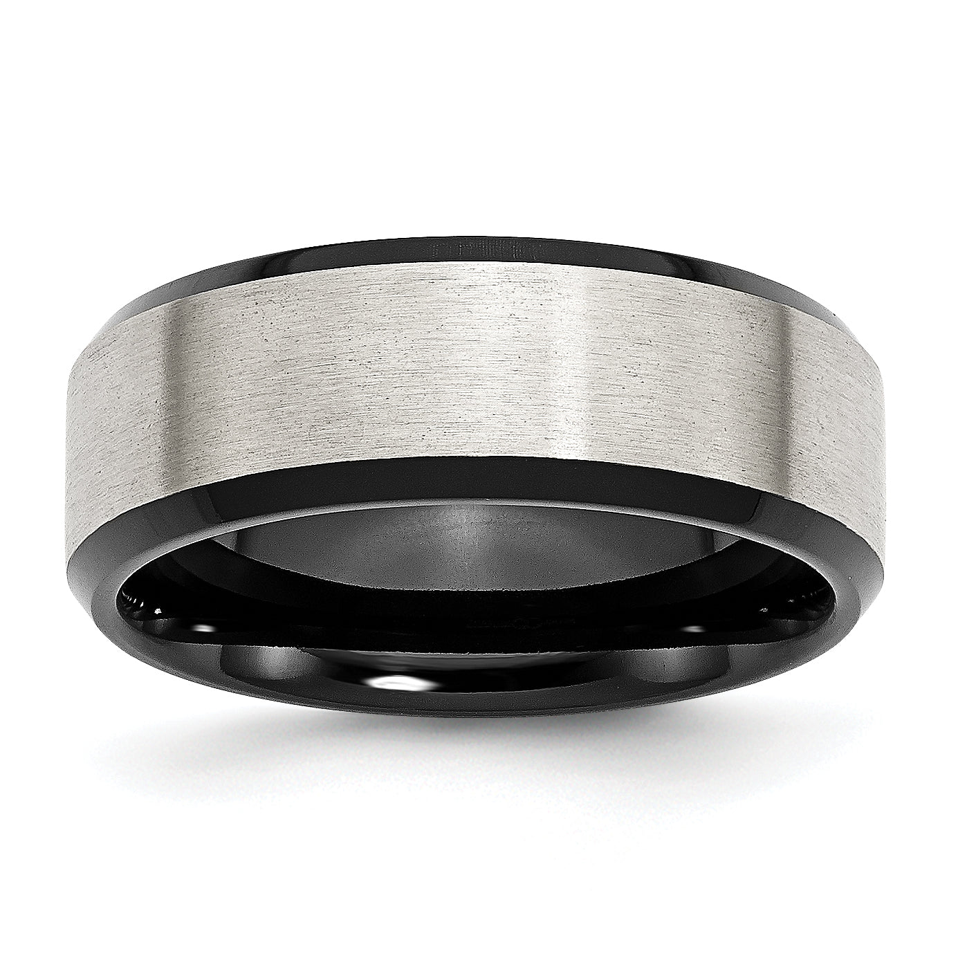 Stainless Steel Polished Black IP-plated with Brushed Center 8mm Beveled Edge Band
