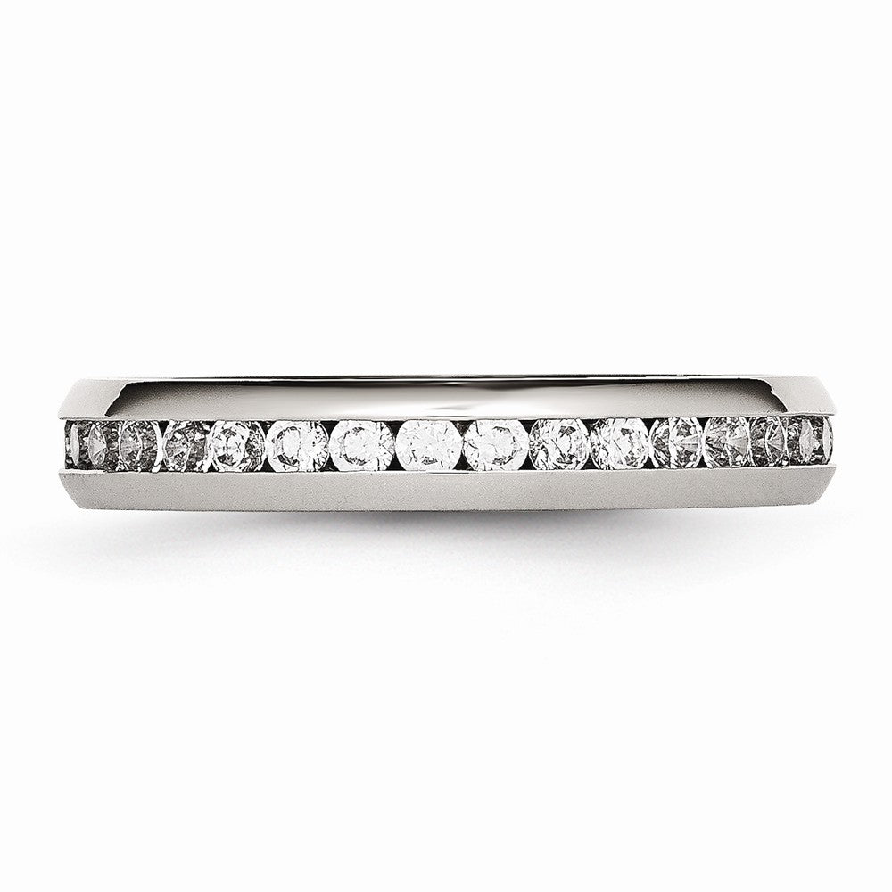 Sophia Jewelers Polished Stainless Steel April Birthstone Ring with White CZ Stone
