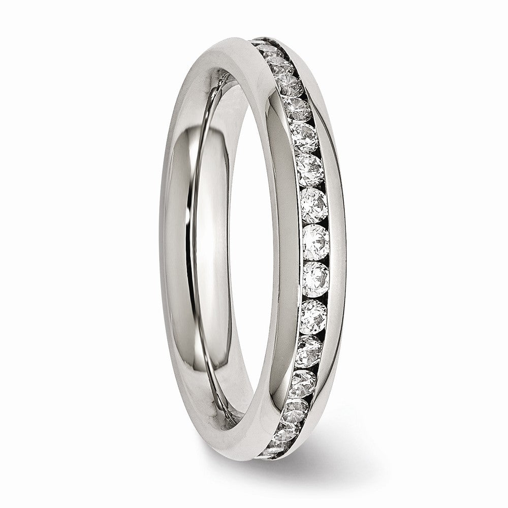 Sophia Jewelers Polished Stainless Steel April Birthstone Ring with White CZ Stone