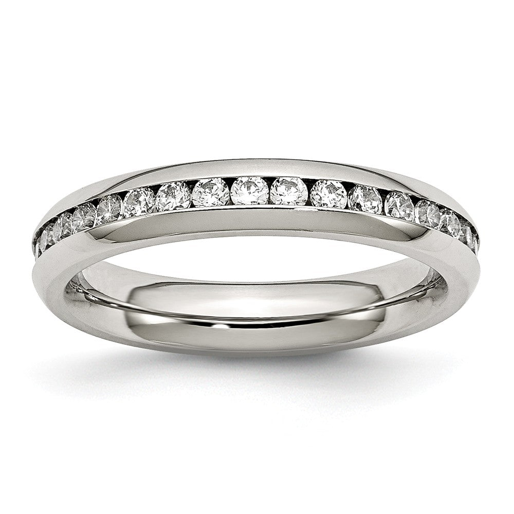 Sophia Jewelers Polished Stainless Steel April Birthstone Ring with White CZ Stone