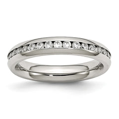 Sophia Jewelers Polished Stainless Steel April Birthstone Ring with White CZ Stone
