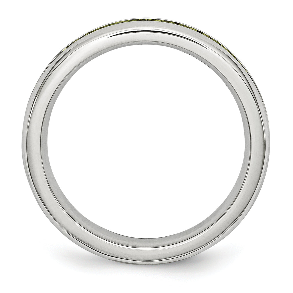 Light Green CZ Ring in Stainless Steel, 4mm
