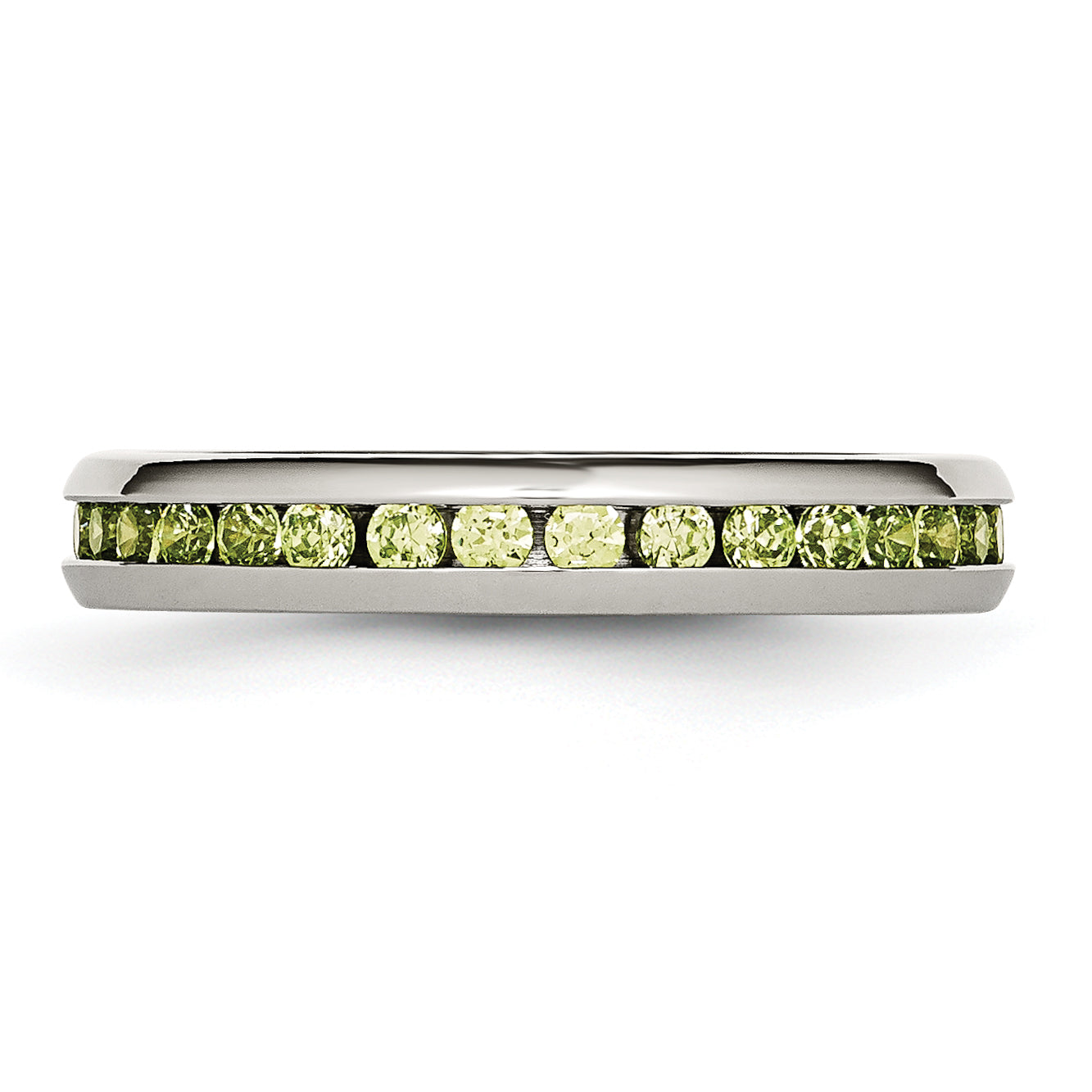 Light Green CZ Ring in Stainless Steel, 4mm