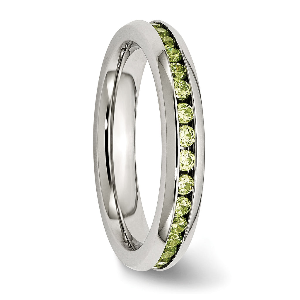 Light Green CZ Ring in Stainless Steel, 4mm